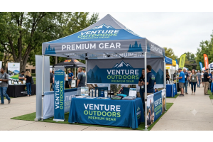 Custom 10×10 branded canopy tent at an outdoor business event